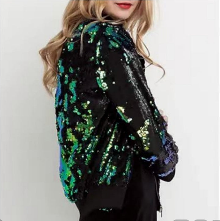 Damen Glamouröse Pailletten-Bomberjacke Drune
