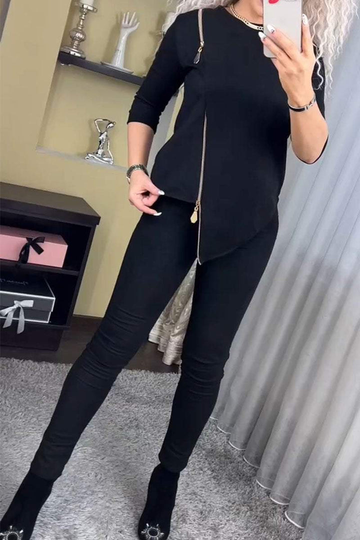 Damen modisches Velours-Loungewear-Set mit Reißverschluss Drune
