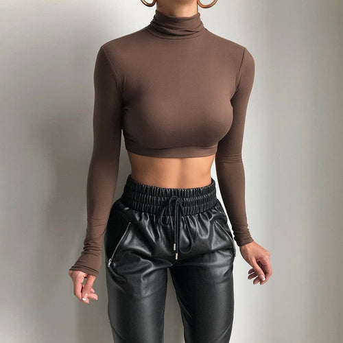 Damen Hochwertiges langärmliges Crop-Top mit Stehkragen Drune