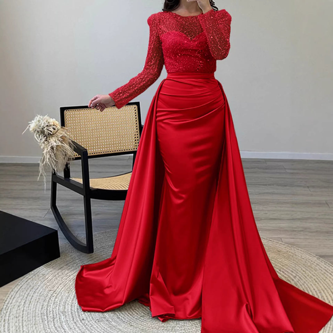 Damen Abendkleid mit funkelndem Paillettenoberteil und elegantem Satinrock Drune
