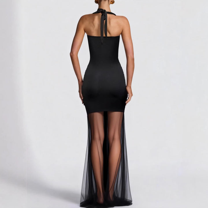 Damen elegantes Kleid im Bodycon-Stil mit raffiniertem Mesh-Einsatz Drune