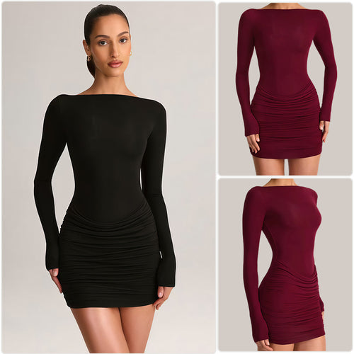 Damen Figurumspielendes Minikleid mit schulterfreiem Design und eleganter Drapierung Drune