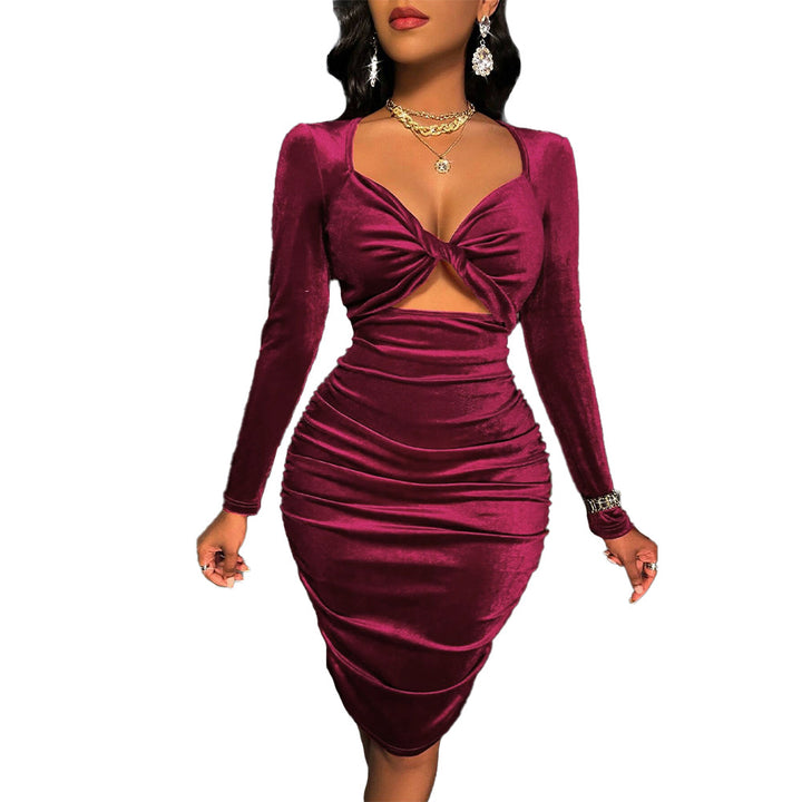 Damen figurbetontes Wickelkleid mit tiefem V-Ausschnitt und eleganten Cut-Out-Details Drune