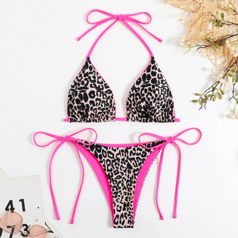 Damen Triangel-Bikini mit verspieltem Leopardenmuster und verstellbaren Trägern Drune