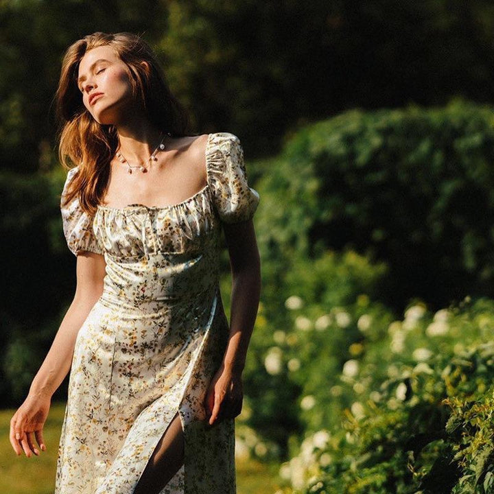 Damen Sommerliches Maxikleid mit floralen Mustern und tiefem Schlitz Drune