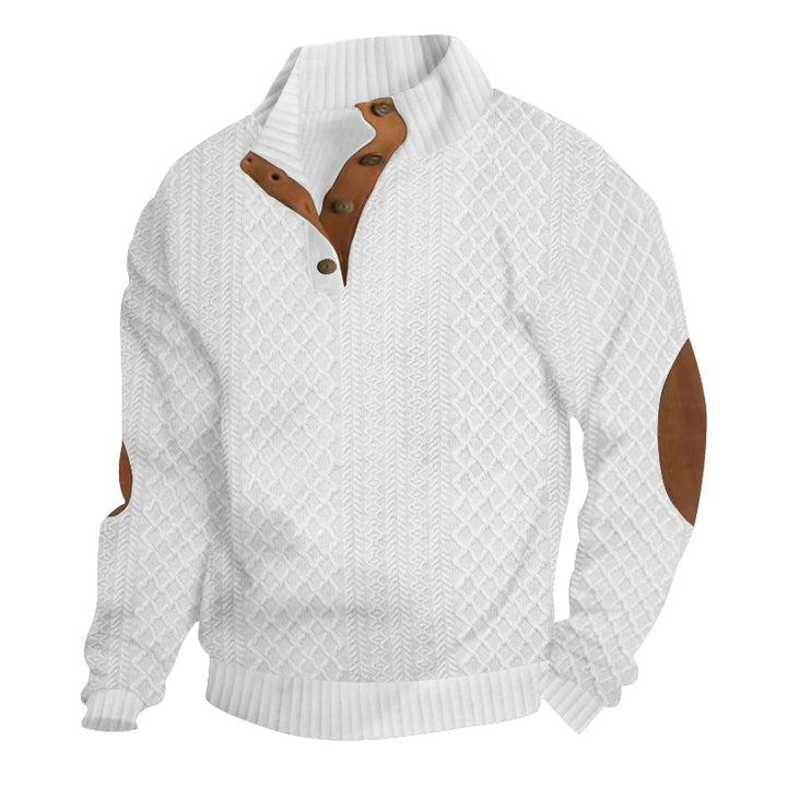 Herren nan Strickpullover mit Stehkragen und Lederbesatz Drune