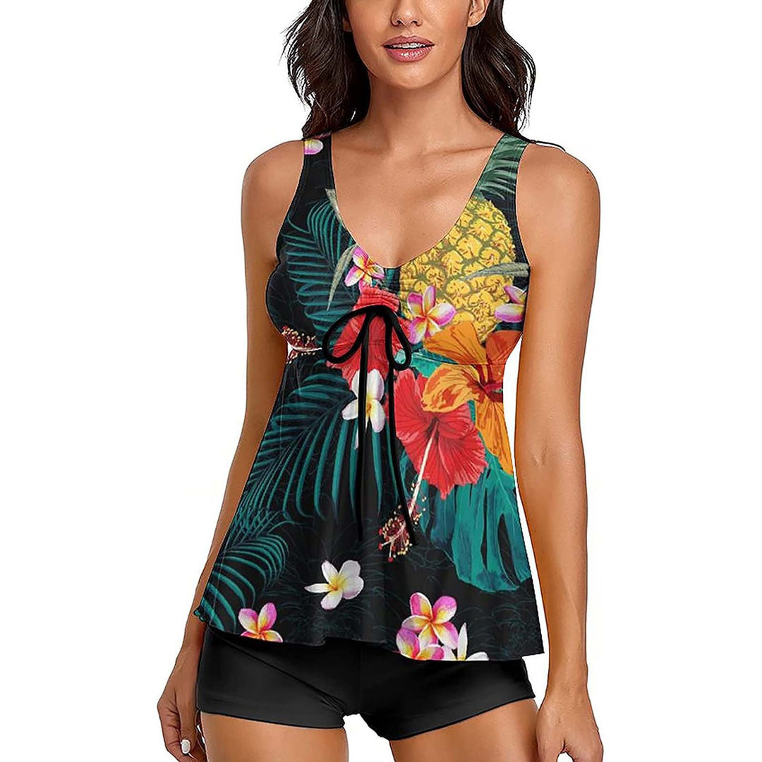 Damen Tankini-Set mit modischem Blumendruck und Rüschen Drune