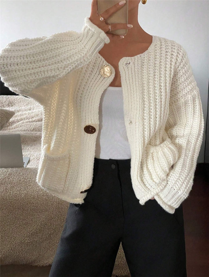 Damen Grobstrick-Jacke mit eleganten Knöpfen und Taschen Drune