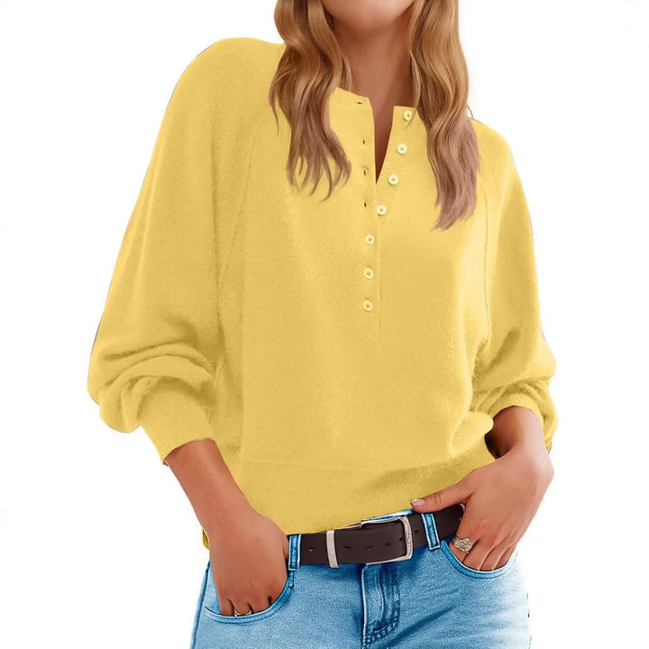 Damen lässiger Pullover mit Knopfleiste und weitem Schnitt Drune