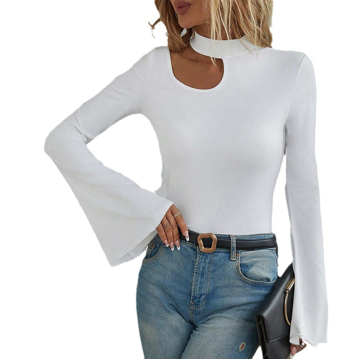 Damen Langarmshirt mit modischem Stehkragen und eleganten Schlagärmeln Drune