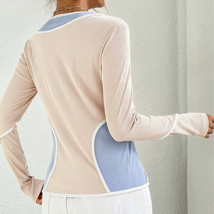 Damen Langarmshirt mit geschwungenen Farbkombinationen und elastischen Faser Drune