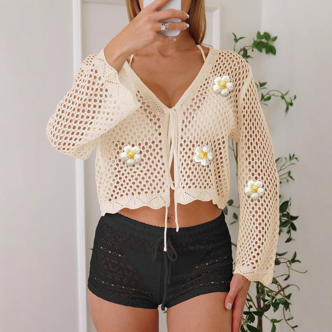 Damen leichte Häkeljacke mit floralem Detail Drune