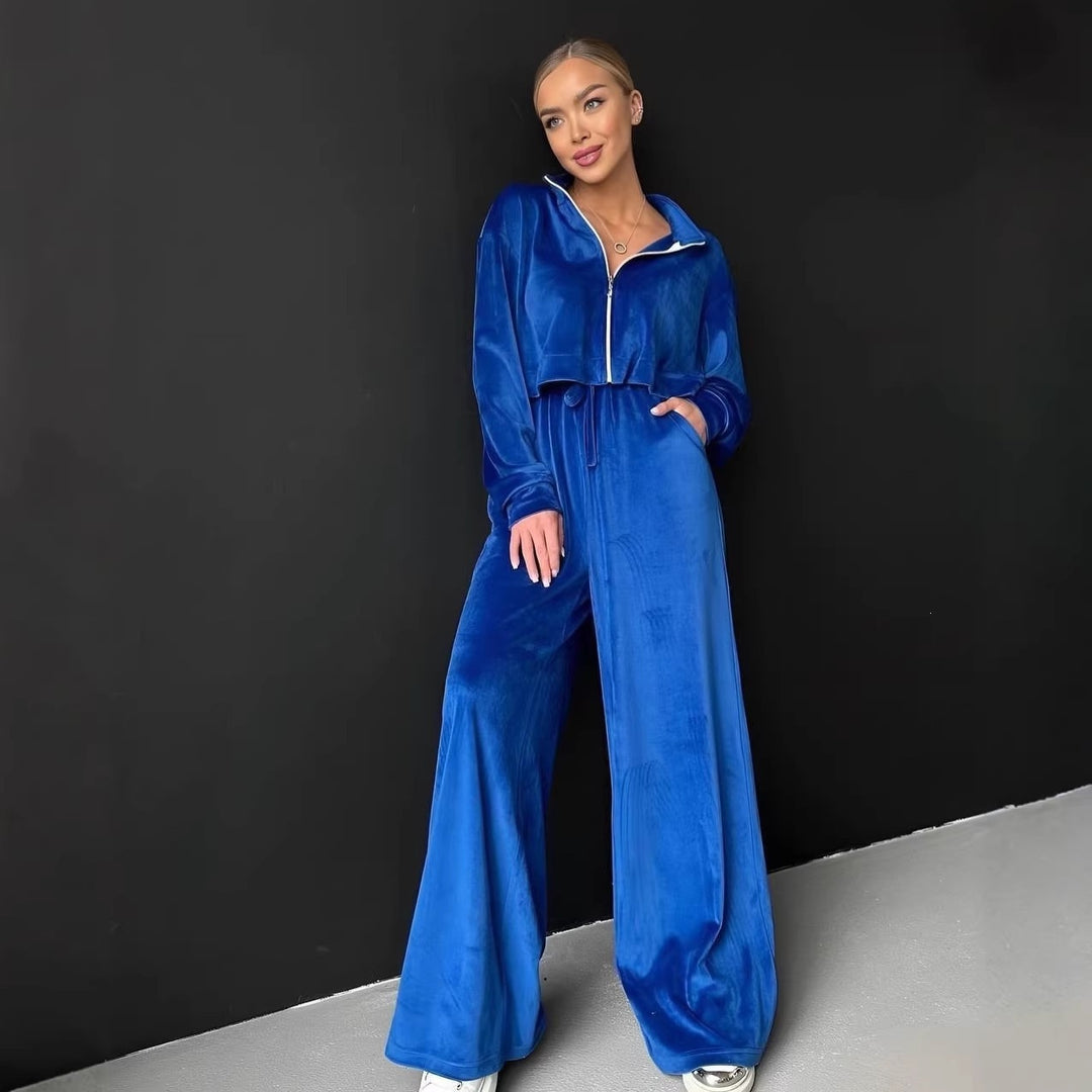 Damen Modischer cropped Fleece-Jogginganzug mit hoch schließendem Kragen Drune