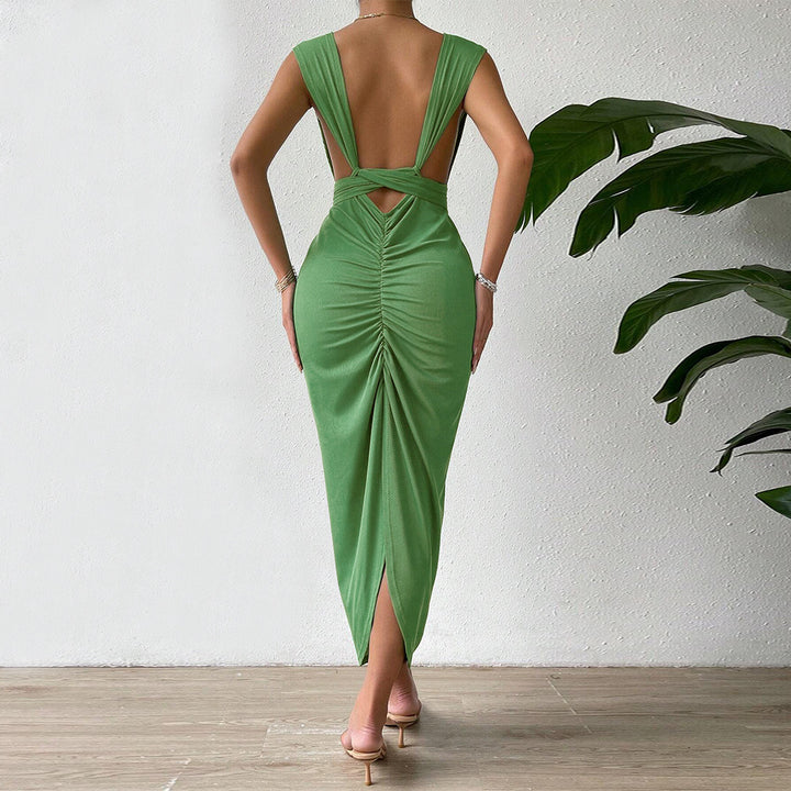 Damen Maxikleid mit tiefem V-Ausschnitt und elegantem Halterdesign Drune