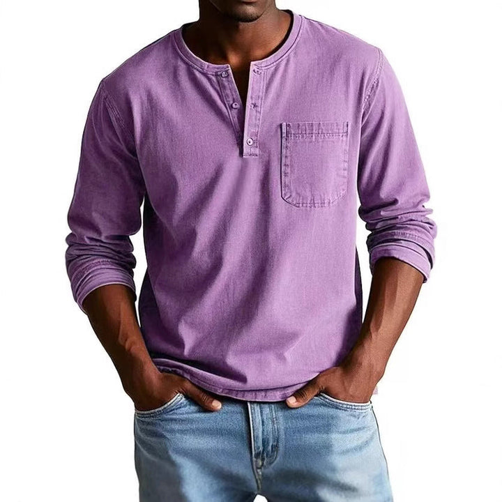 Drune | Langarm T-Shirt Slim Fit Atmungsaktives Material Knopfausschnitt Und Brusttasche