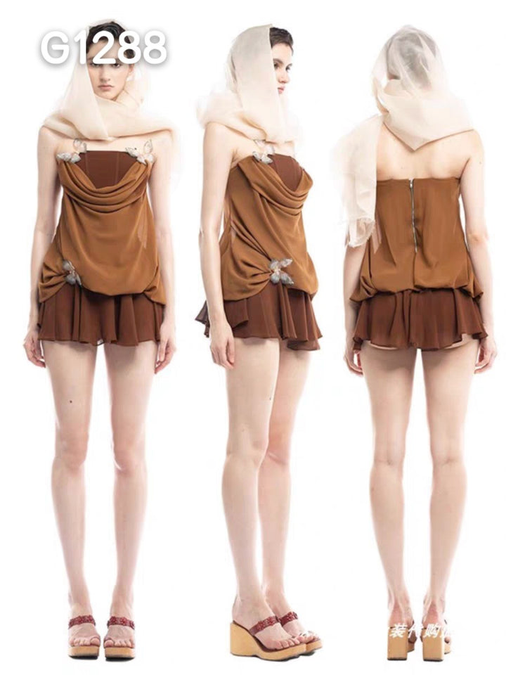 Damen Elegante Corsage-Bluse mit transparenten Ärmeln Drune