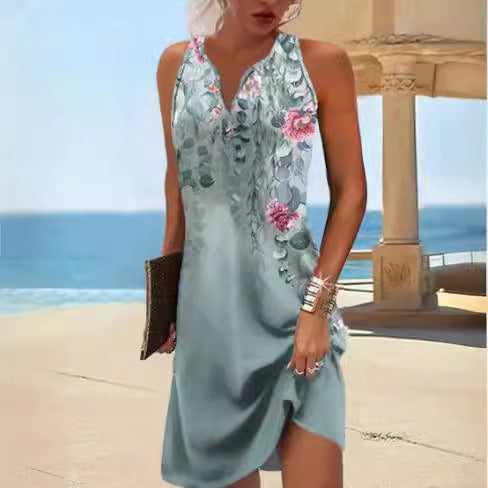 Damen, Lässiges Sommerkleid mit V-Ausschnitt und Asymmetrischem Saum Drune
