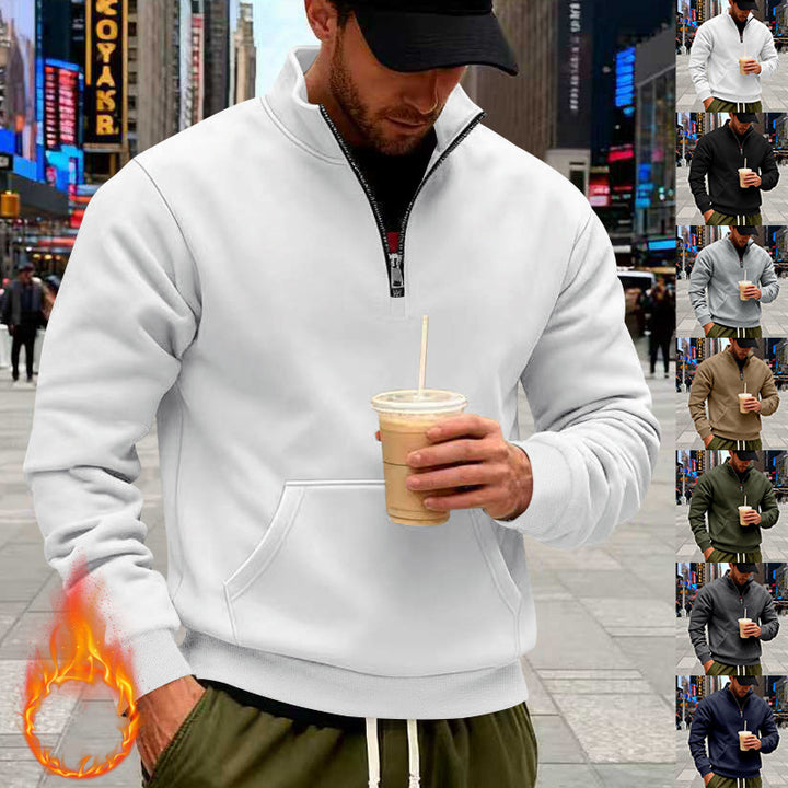 Herren nan Halbzip-Sweatshirt mit Kängurutasche, elastischen Rippbündchen und hohem Stehkragen Drune