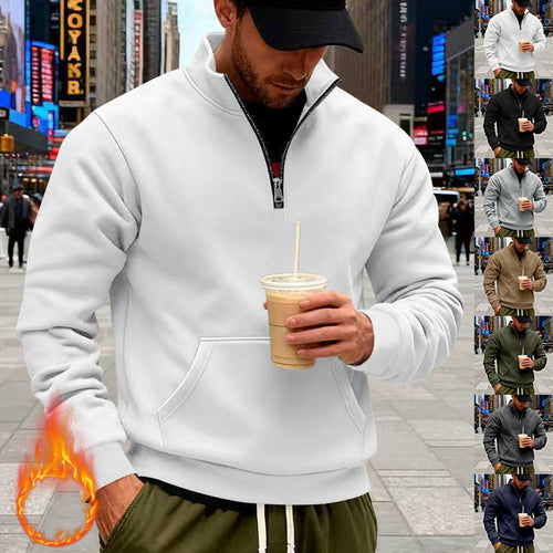 Herren nan Halbzip-Sweatshirt mit Kängurutasche, elastischen Rippbündchen und hohem Stehkragen Drune