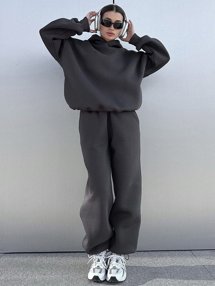 Damen gemütlicher Fleece-Loungewear-Anzug mit hohem Kragen Drune