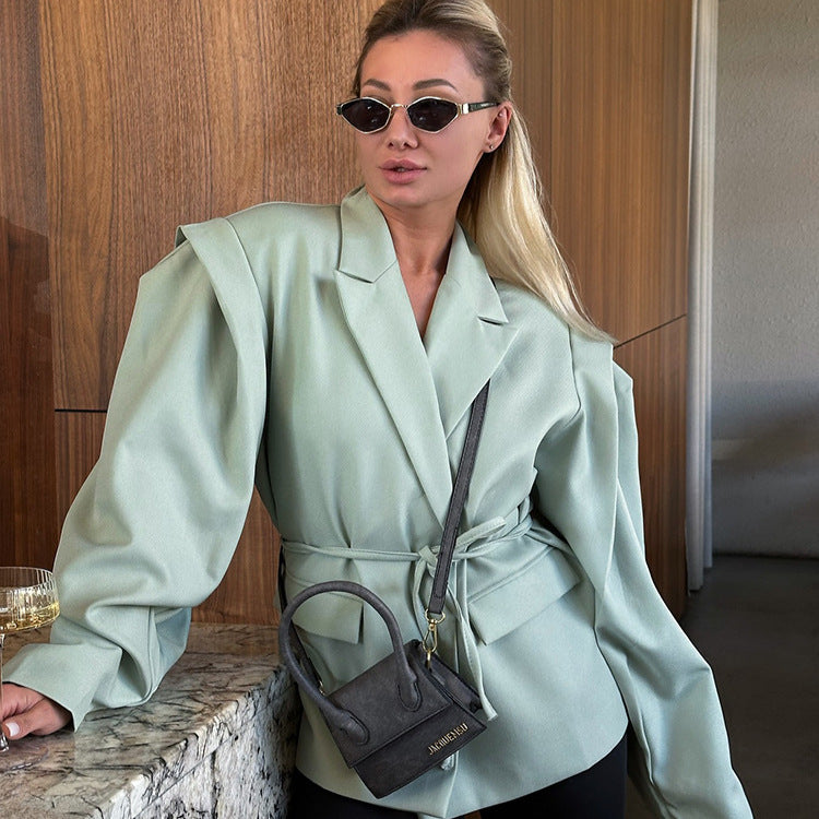 Damen elegante oversized Blazerjacke mit Gürteldetail Drune