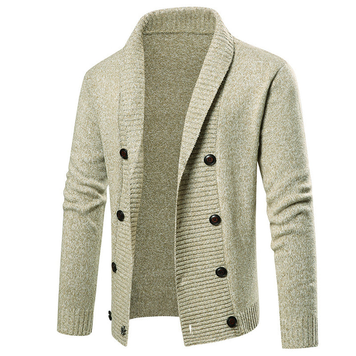 Herren hochwertige Strickjacke mit großem Revers und Knopfdetail Drune