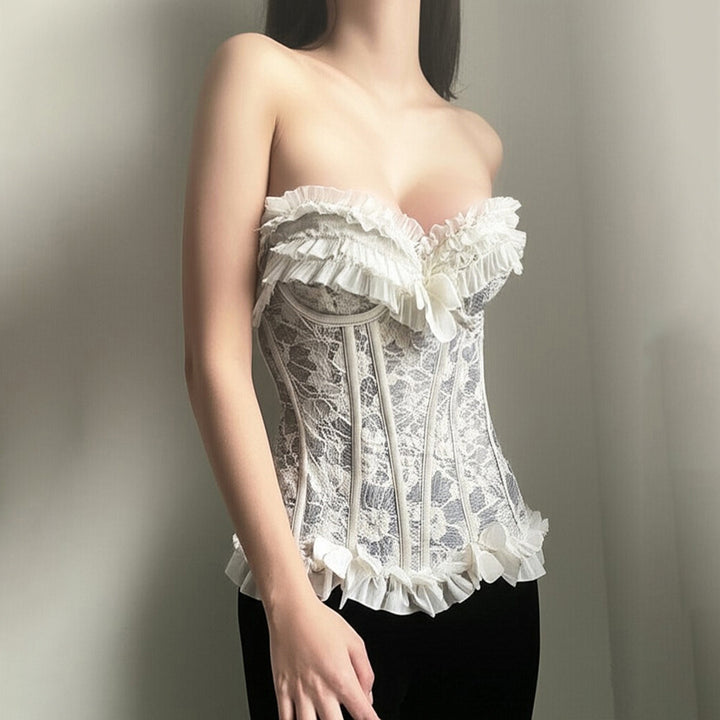 Damen Spitzen-Bustier mit Rüschendetails Drune