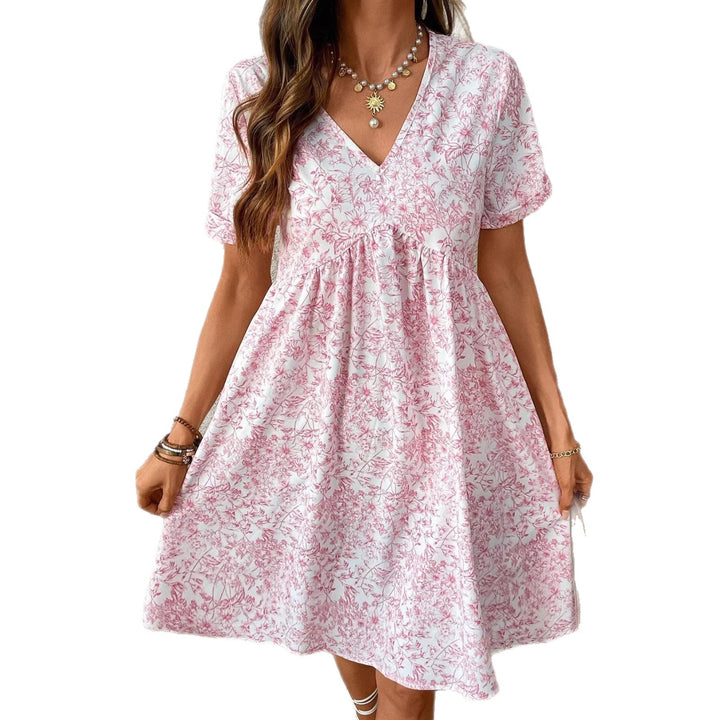Damen Sommerliches Kleid mit floralem Muster und V-Ausschnitt Drune