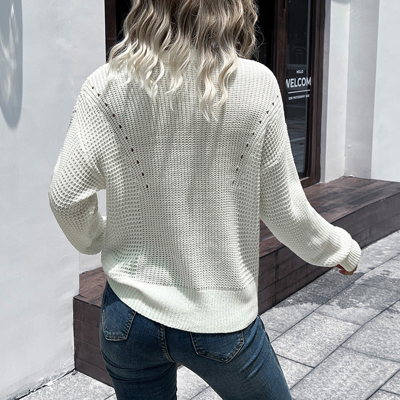 Damen Strickpullover mit V-Ausschnitt und Zopfmuster Drune