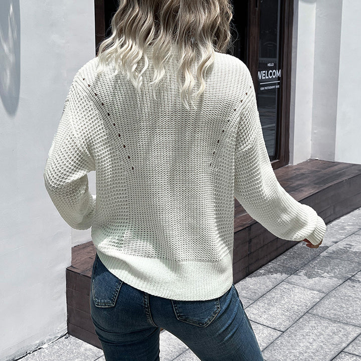 Damen Strickpullover mit V-Ausschnitt und Zopfmuster Drune
