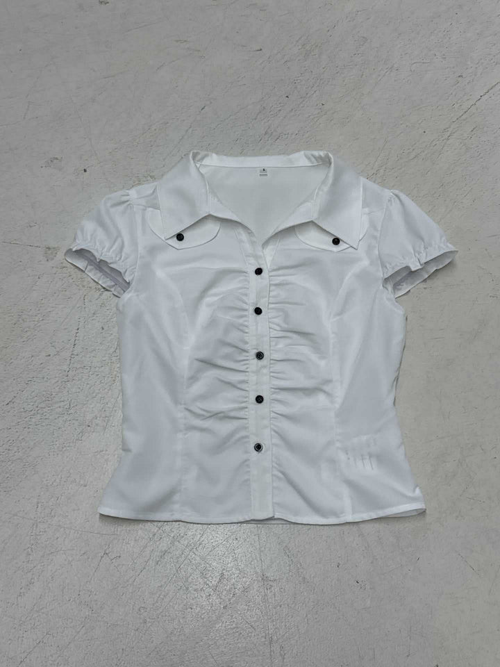 Damen figurbetontes Blusenshirt mit eleganten Rüschendetails und Knopfverschluss Drune