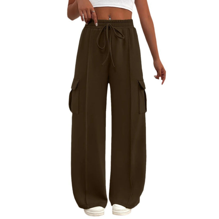 Damen breite Cargo-Hose mit elastischem Taillenbund und praktischen Taschen Drune