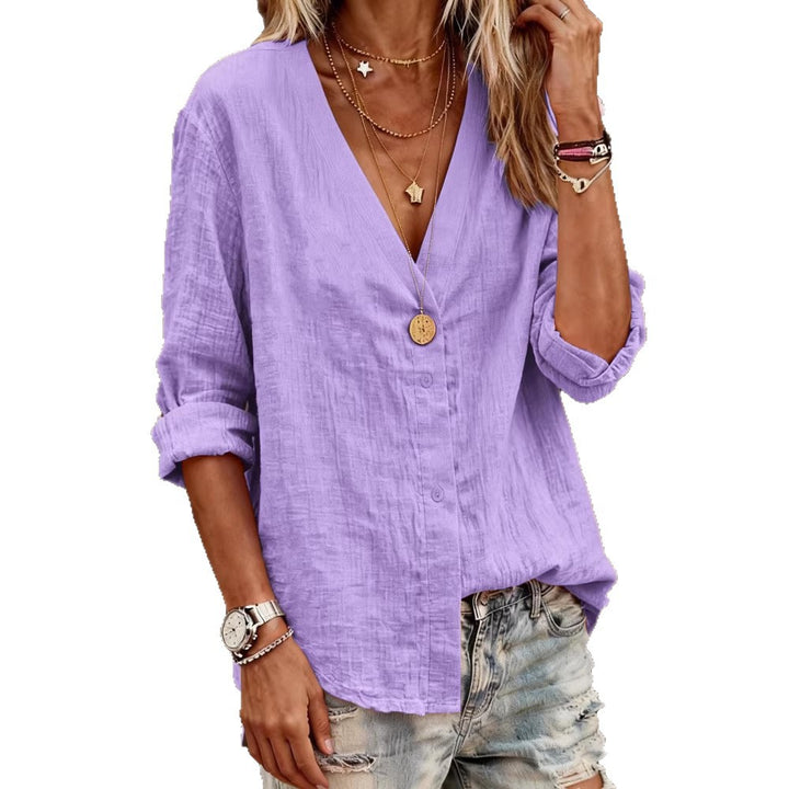 Damen Leichte V-Ausschnitt Bluse aus atmungsaktivem Material Drune
