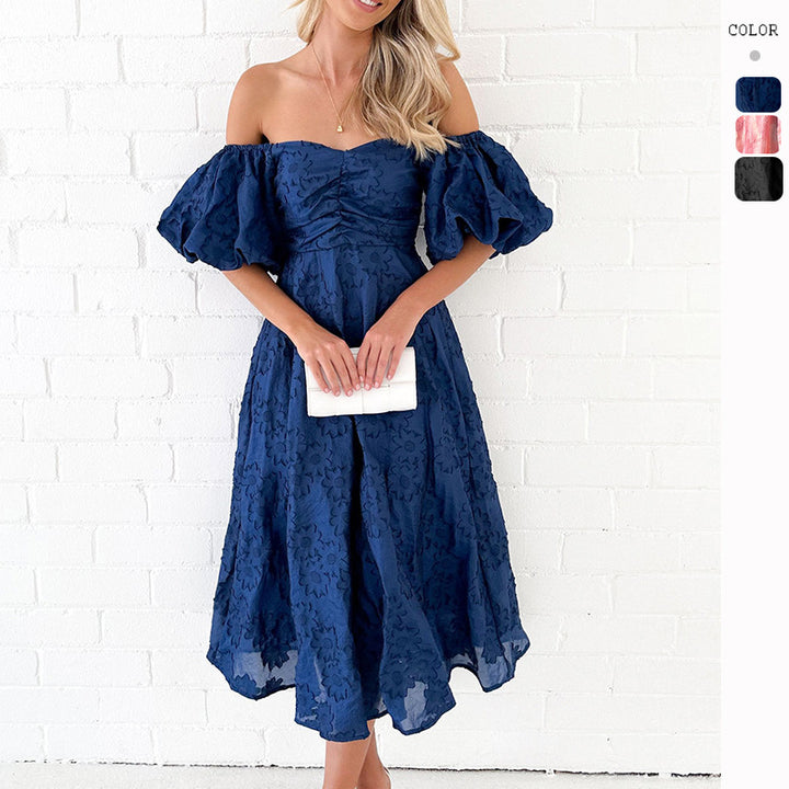 Damen Midikleid mit Puffärmeln und floralem Design Drune