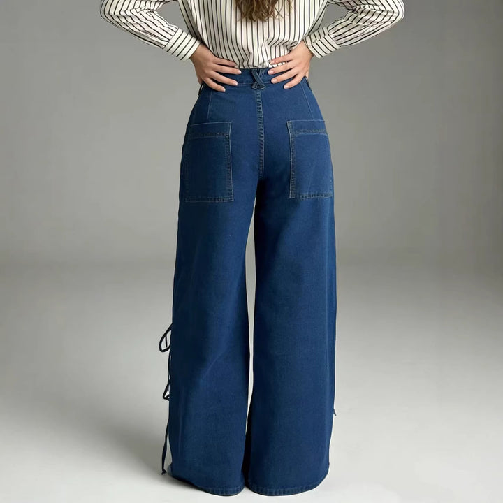 Damen Schlagjeans mit trendigem Schnürdetail und weitem Bein Drune