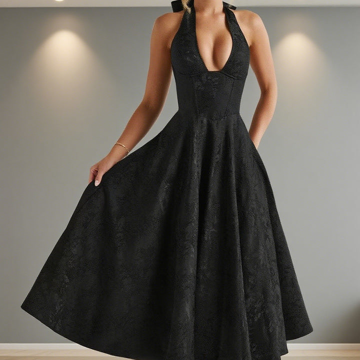 Damen Elegantes Hochzeitskleid mit schwingendem Rock und tiefem V-Ausschnitt Drune