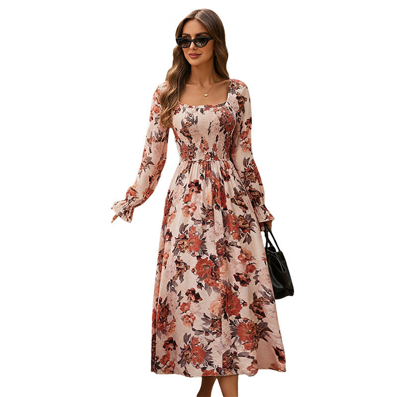 Damen Maxikleid mit floralen Mustern und elegantem Raffdesign Drune