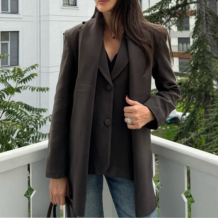 Damen eleganter Wintermantel mit schickem Kragen und passendem Schal Drune