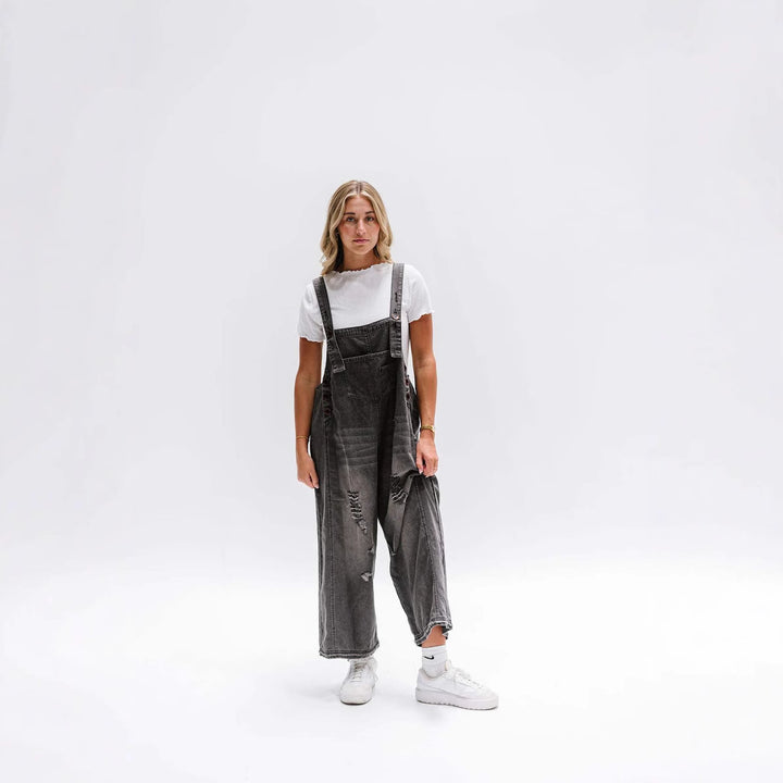 Damen lässige Denim-Latzhose mit trendigen Destroyed-Details Drune