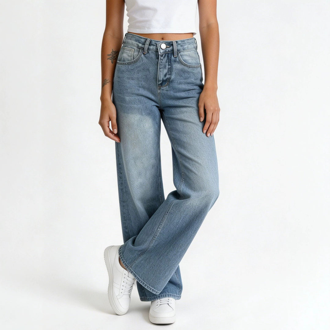 Damen nan hochgeschnittene Palazzo-Jeans mit extra weitem Bein und taillierendem Schnitt Drune
