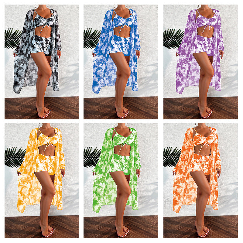 Damen Bikini-Set mit kurzem Höschen und transparentem Strandkimono Drune