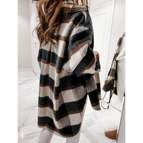 Damen Oversized Karo-Jacke mit weichem Fleece-Feeling und lässiger Passform Drune