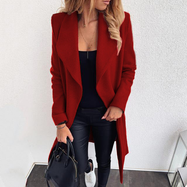 Damen eleganter Öffentlicher Mantel mit asymmetrischem Schnitt und weichem Stoff Drune