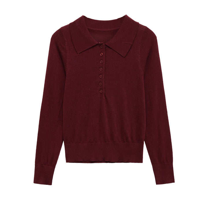 Damen Langarm-Pullover mit Polo-Kragen und knöpfbarem Ausschnitt Drune