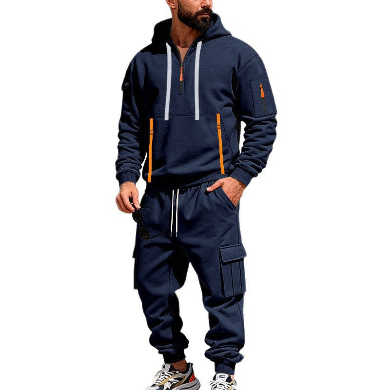 Herren nan urbanes Hoodie-Cargo-Set mit versteckten Reißverschlüssen, Mehrfach-Taschen und elastischem Saum Drune
