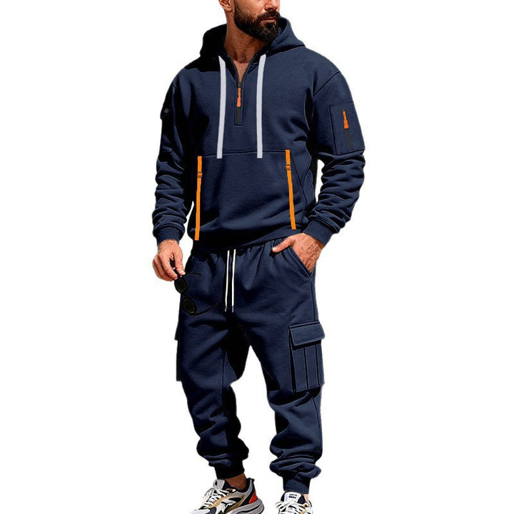 Herren nan urbanes Hoodie-Cargo-Set mit versteckten Reißverschlüssen, Mehrfach-Taschen und elastischem Saum Drune