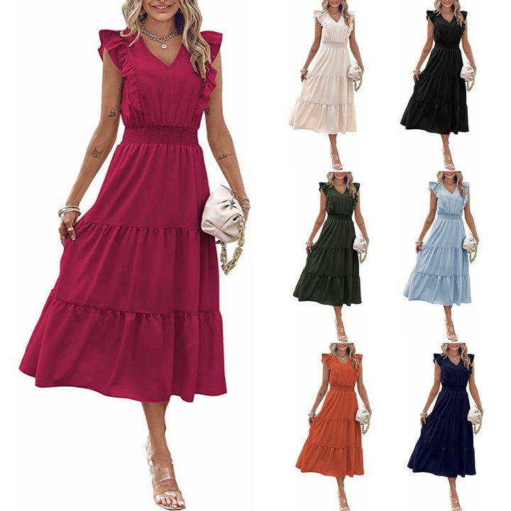 Damen Langarmpuffärmel Kleid mit voluminösem Rock Drune