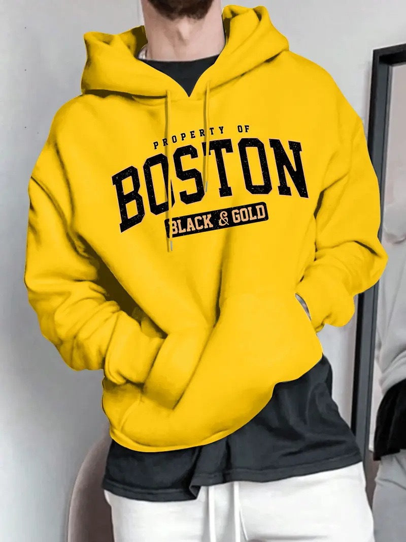 Herren Kapuzensweater mit auffälligem Boston-Print und weicher Innenseite Drune
