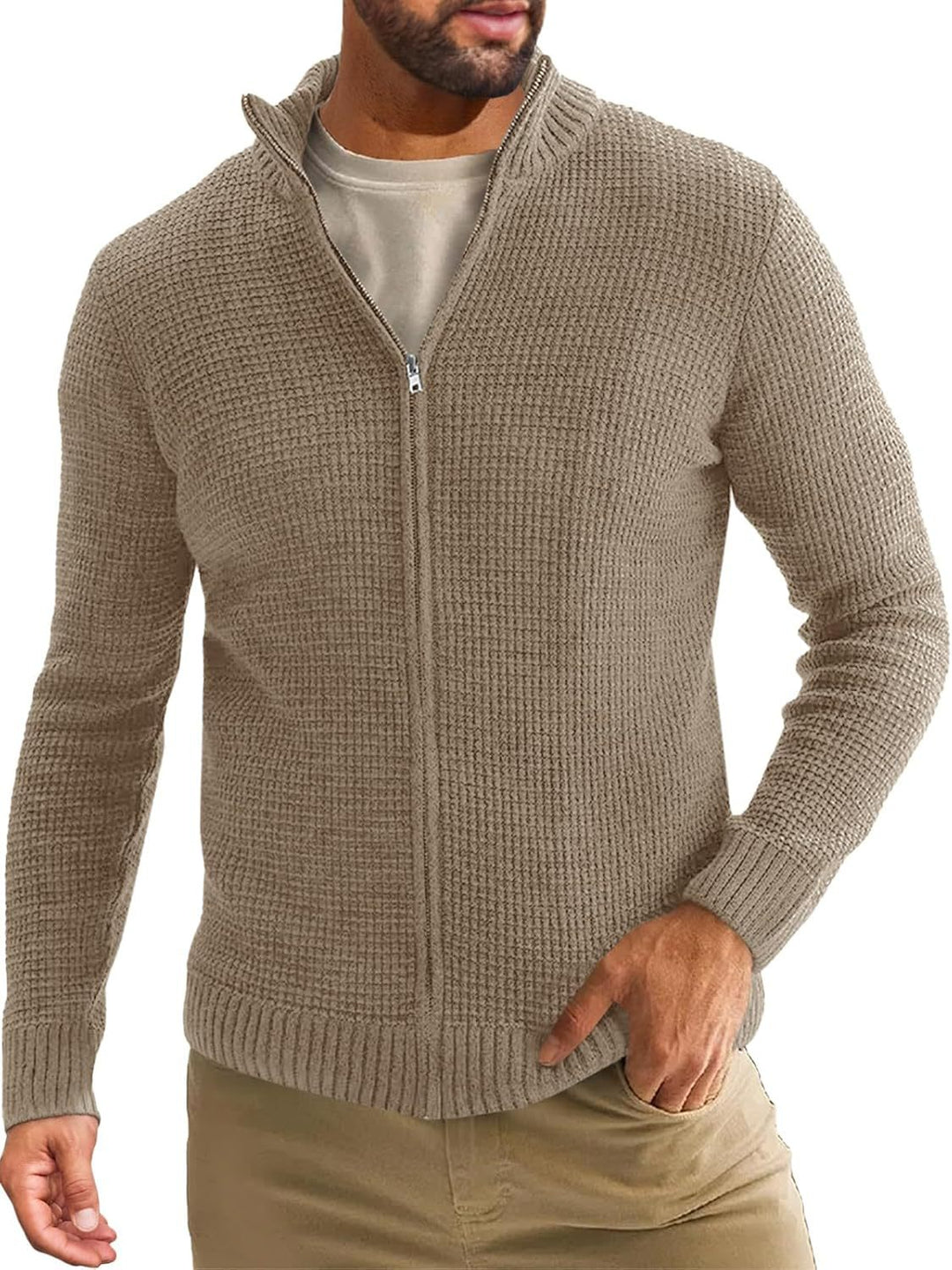 Herren Strickjacke mit hohem Kragen und praktischem Reißverschluss Drune