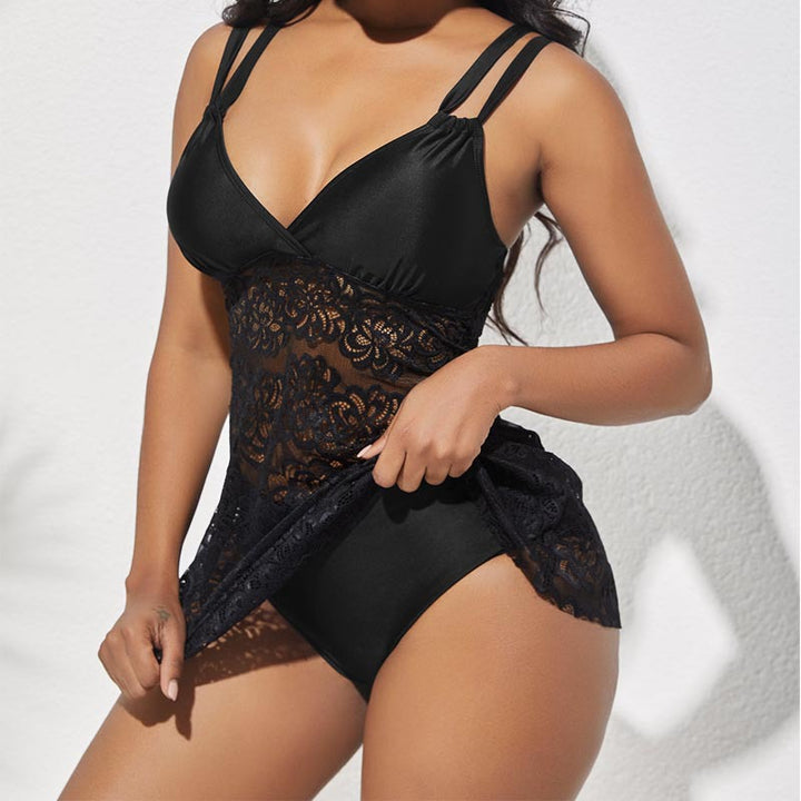 Damen Badeanzug mit eleganter Spitzenoptik und verstellbaren Trägern Drune